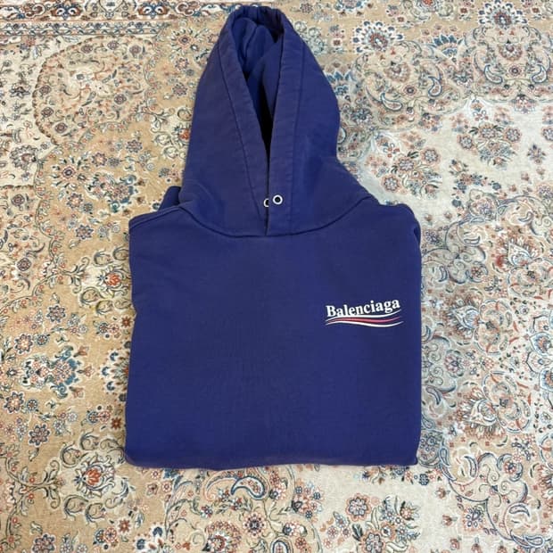 발렌시아가 웨이브 로고 후드티 xl