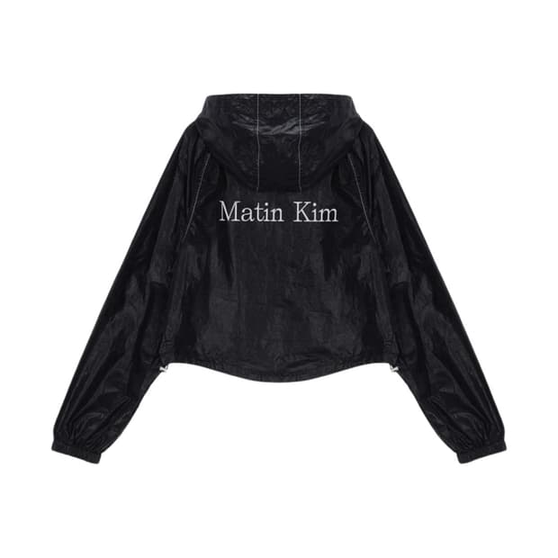 마뗑킴 마뗑 크롭 후디 코팅 점퍼 블랙