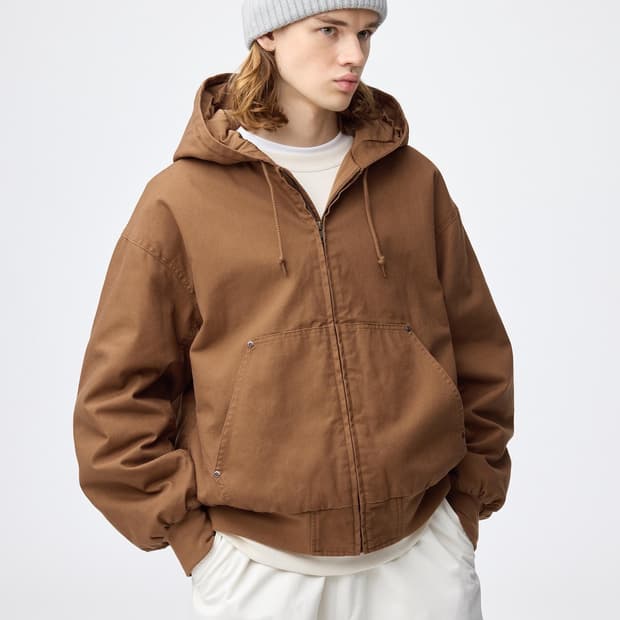 (새상품)(XL)GU 패디드 후드 집업 파카 (브라운) 액티브 자켓