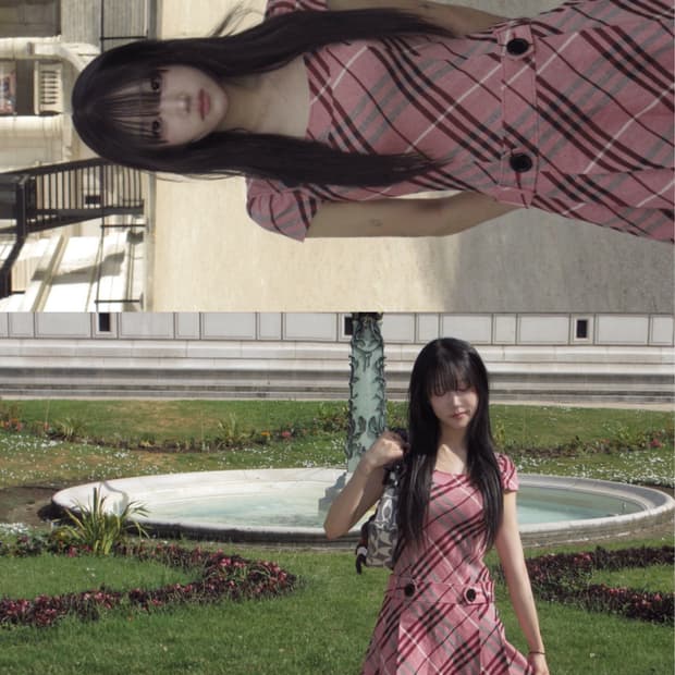 버버리 감딸기깔 레드체크 키치 플리츠 미디 원피스