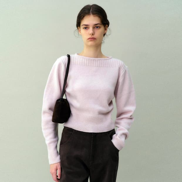 아우브아워(AUBOUR) 슈퍼메리노울 보우트넥 퍼프 라운드니트 55-66