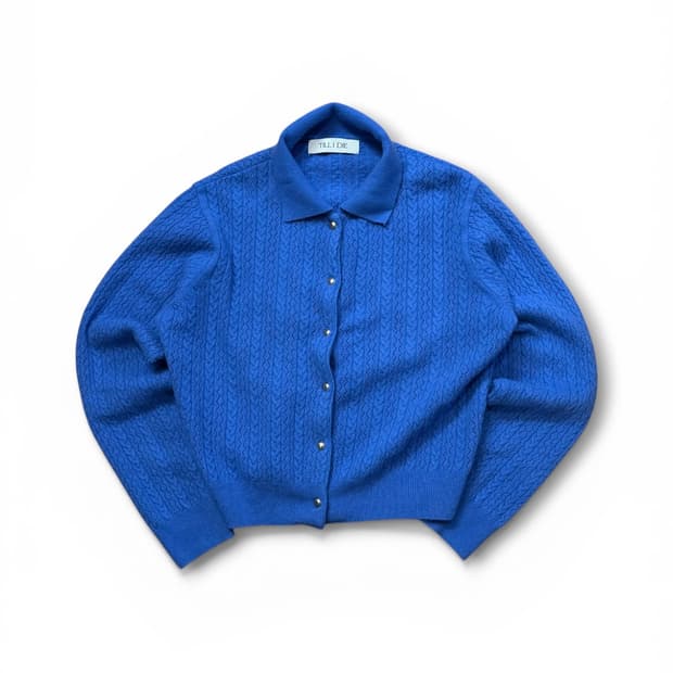 TILLIDIE 블루 컬러 케이블 니트 가디건