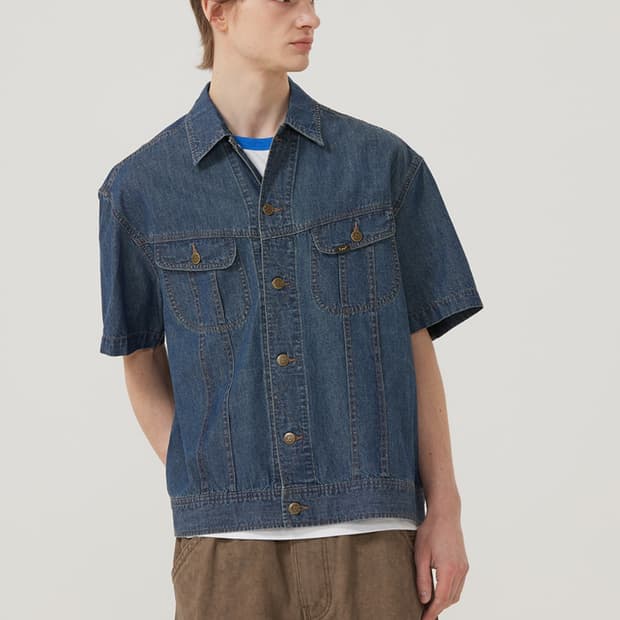 [새상품] Lee 반팔 데님 셔츠 자켓 인디고 다크 L사이즈