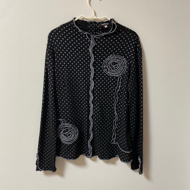 빈티지 도트 레이스 셔링 면티