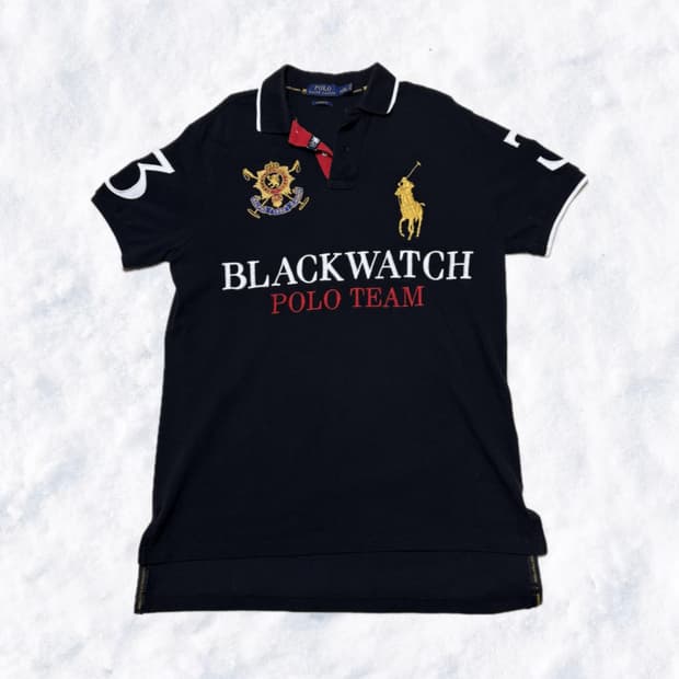 폴로 랄프로렌 빅포니 검골 Black Watch 럭비 카라 반팔