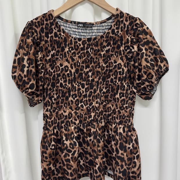 자라 레오파드 스모킹 블라우스 ZARA