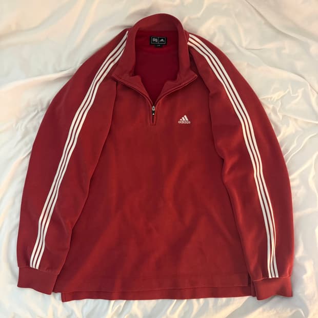 아디다스 삼선 반집업 레드