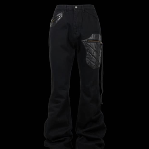 교환) 에모스탠스클럽 레더 패치 플레어 팬츠 V2 / V1사 구함