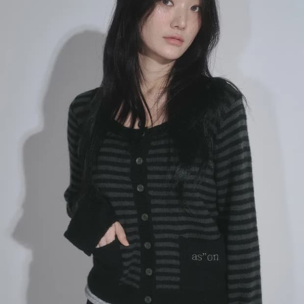 애즈온 NUT POCKET CARDIGAN / STRIPE BLACK