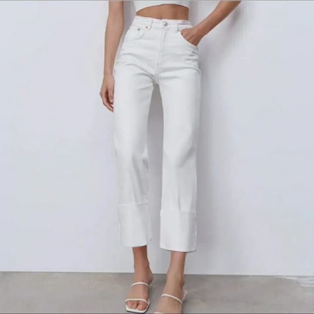 자라 하이웨이스트 밑단롤업 오가닉코튼 화이트진 (27)