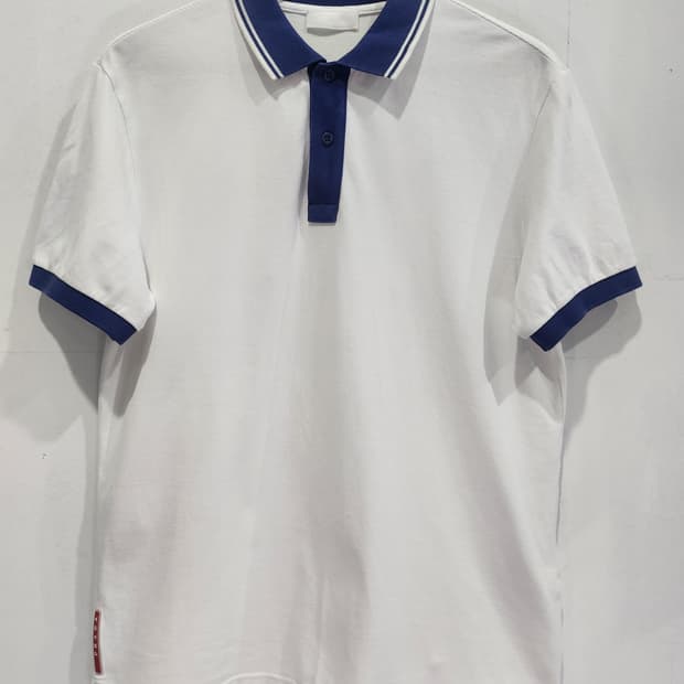 프라다 화이트 네이비 배색 폴로티 XL 정품