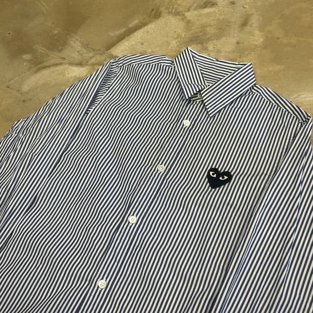 M 여성용 꼼데가르송 블랙 하트와펜 스트라이프 셔츠