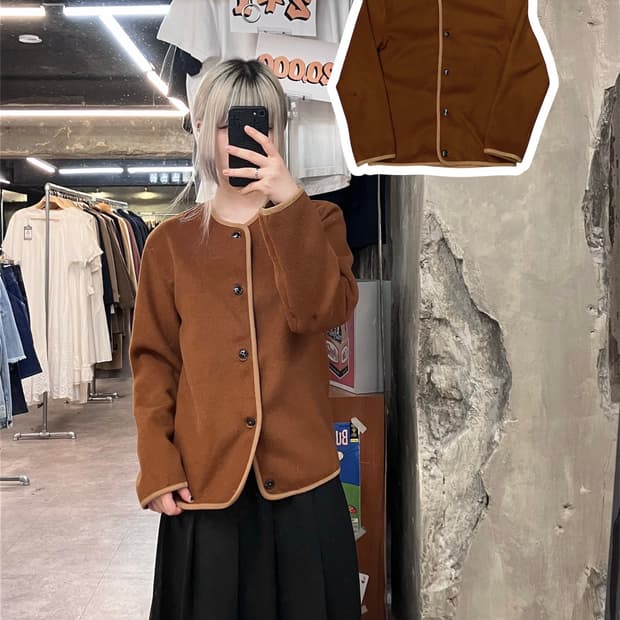 비슬로우 울 버튼 자켓 브라운 S #csz3877 