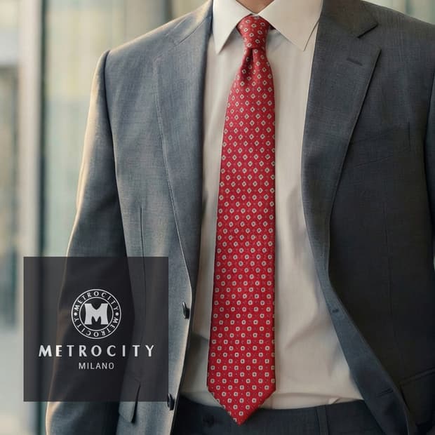 메트로시티 실크 레드 패턴 넥타이 8.9cm A+등급 A1963
