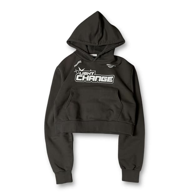 블랙피그 차콜 프린팅 크롭 후드 맨투맨