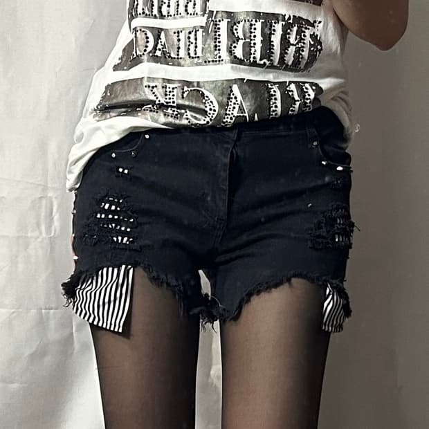 punk stripe layered stud detailed shorts