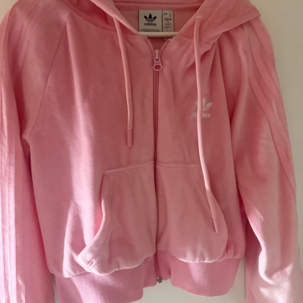 아디다스 크롭 후디 라이트핑크 벨루어