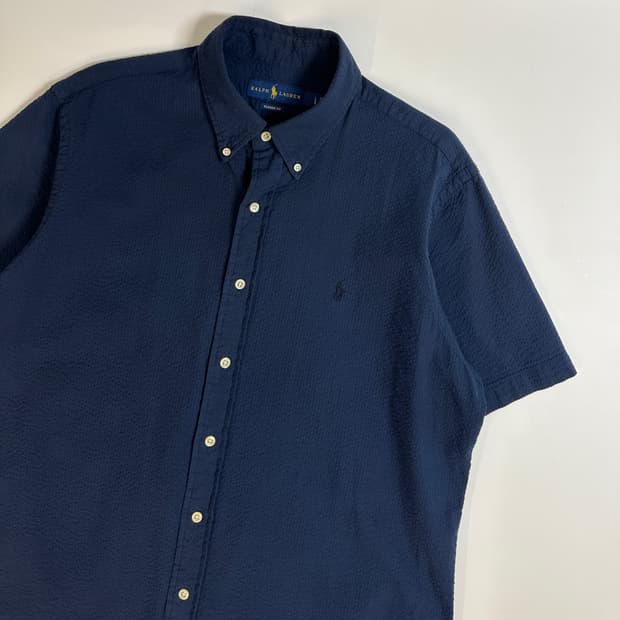 Polo 폴로 랄프로렌 신형 시어서커 반팔셔츠 L 네이비