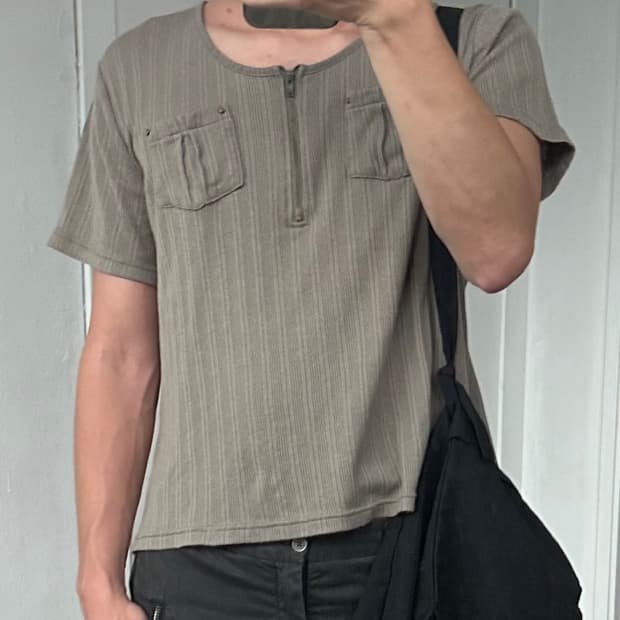 빈티지 밀리터리 하프집 반팔 XL Graysh Brown