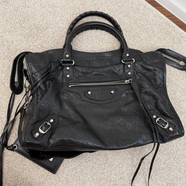 발렌시아가 시티 모터백 미디움 블랙 은장