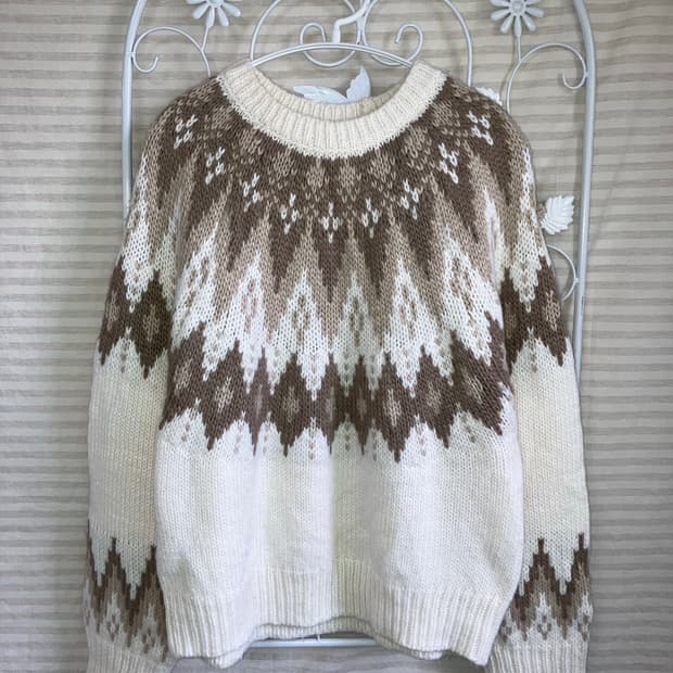 jpn vintage 아이보리 브라운 노르딕 니트 y2k 스트릿 갸루 펑
