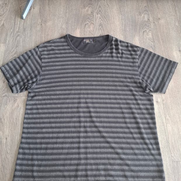 XL RRL 인디고 자카드 스트라이프 반팔 티셔츠