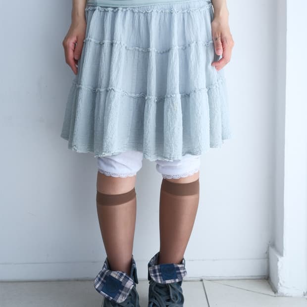 Pale blue cauliflower gather skirt