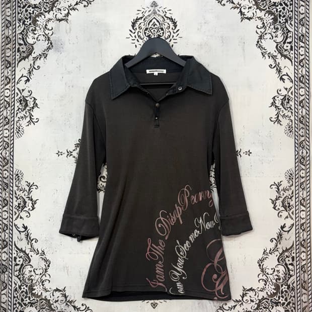 일본빈티지 글리터 레터링 7부 카라 롱슬리브