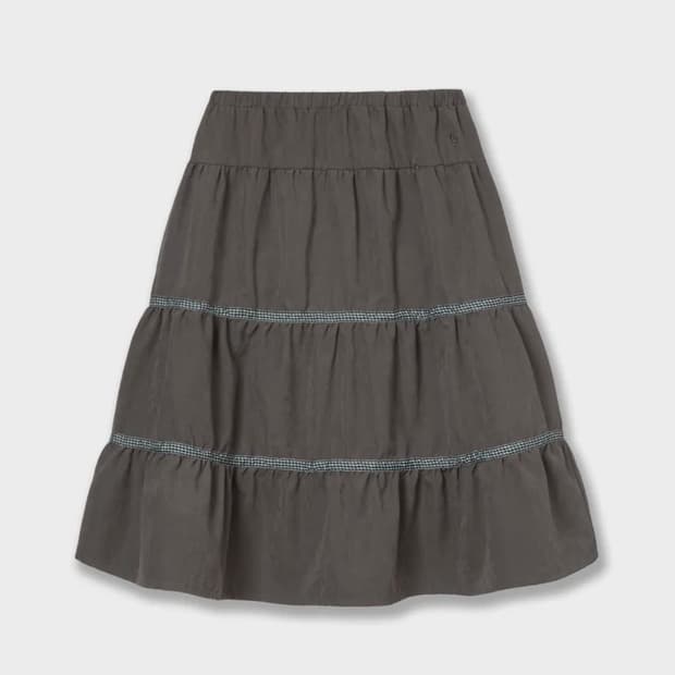 aeae CHECK MIDI TIERED SKIRT [BROWN]