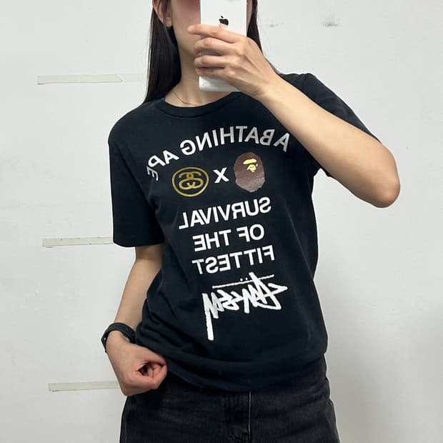 베이프 X 스투시 콜라보 반팔 티셔츠 블랙