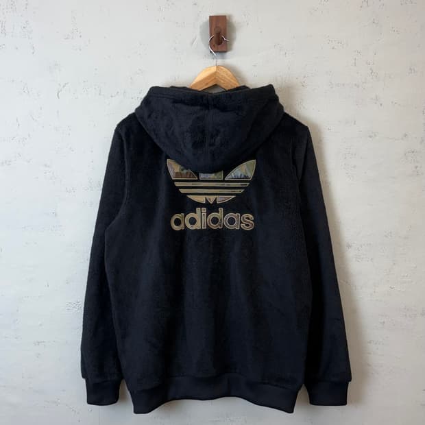 아디다스 카모 빅로고 후리스 후드집업