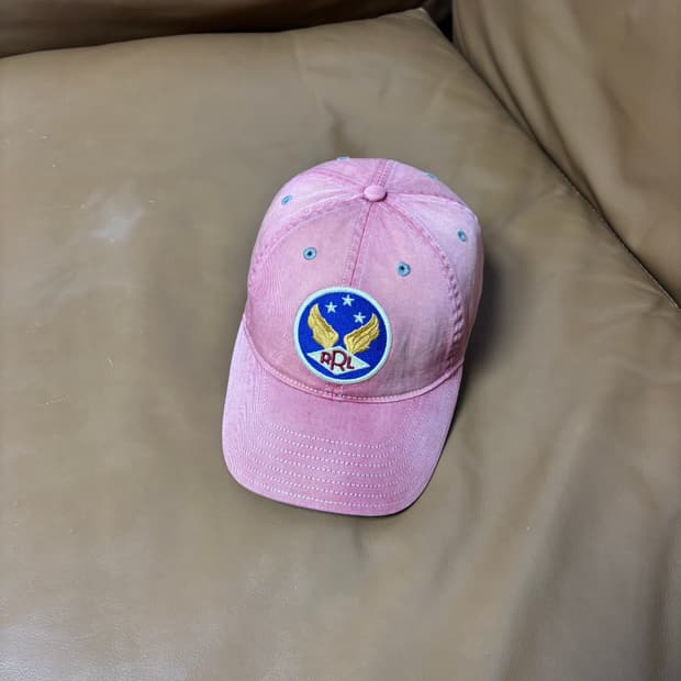 RRL 더블알엘 랄프로렌 폴로 윙로고 6패널 볼캡 모자 워시드 레드