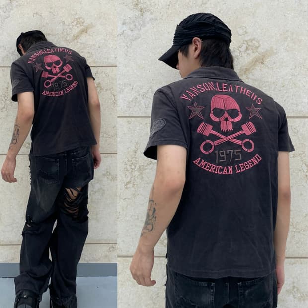 [VANSON] Back Skull embroidery Tee