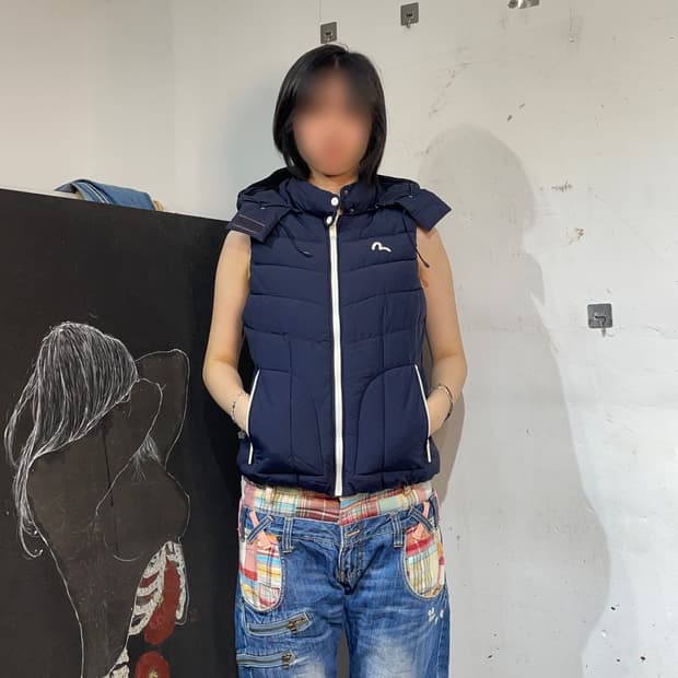 에비수 경량패딩 후드 패딩조끼 베스트 네이비  M