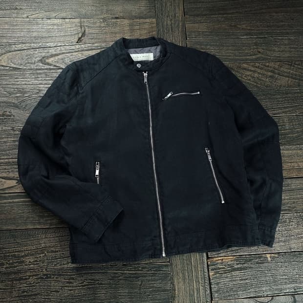 [자라] 린넨 쉘 집업 바이커 자켓 블랙 M18373