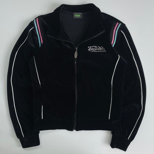 Von dutch 본더치 블랙 벨벳 비즈포인트 Y2K 트랙탑 져지