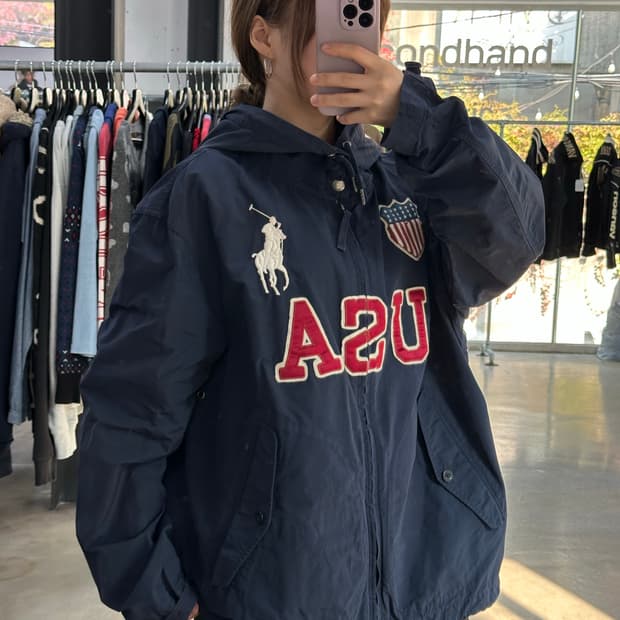 폴로 랄프로렌 USA 빅포니 코튼나일론 컴뱃자켓 네이비