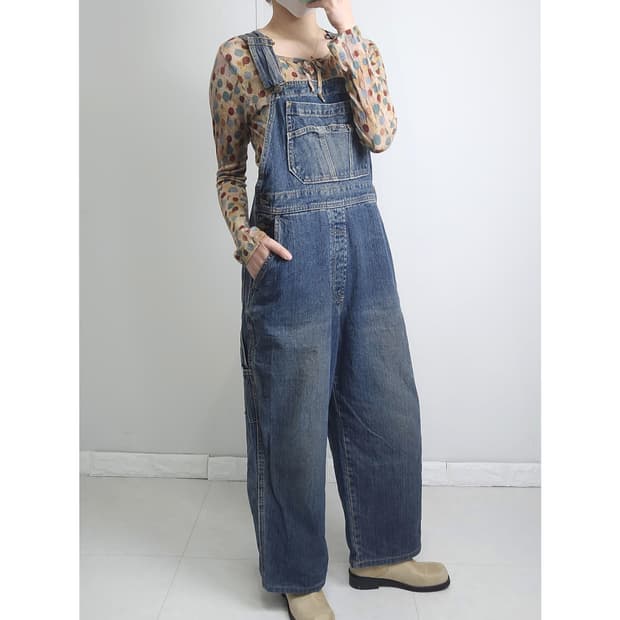 와이드 데님 오버롤