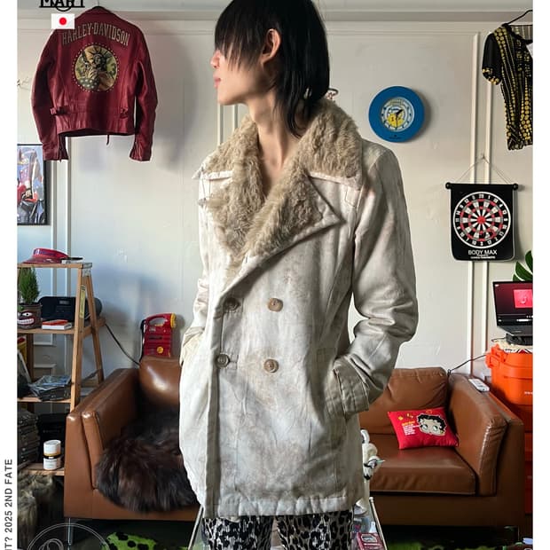 TORNADO MART Fur Trimming Leather Coat
