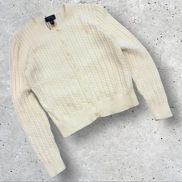 [XL] 폴로 랄프로렌 큐알 케이블 니트 가디건 아이보리 C728