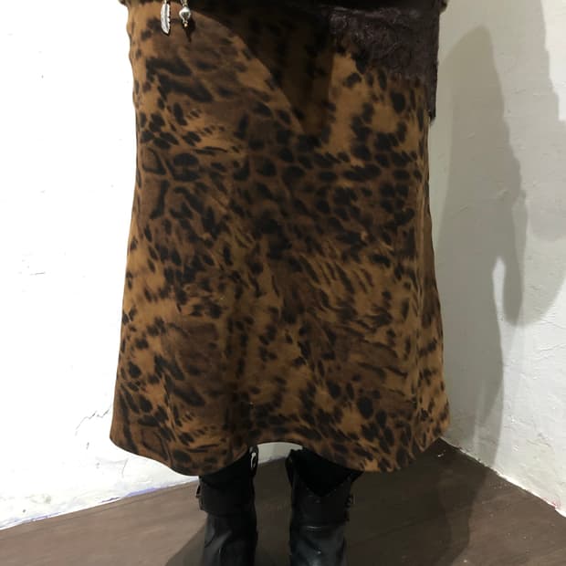 Brown Print Midi SKirt