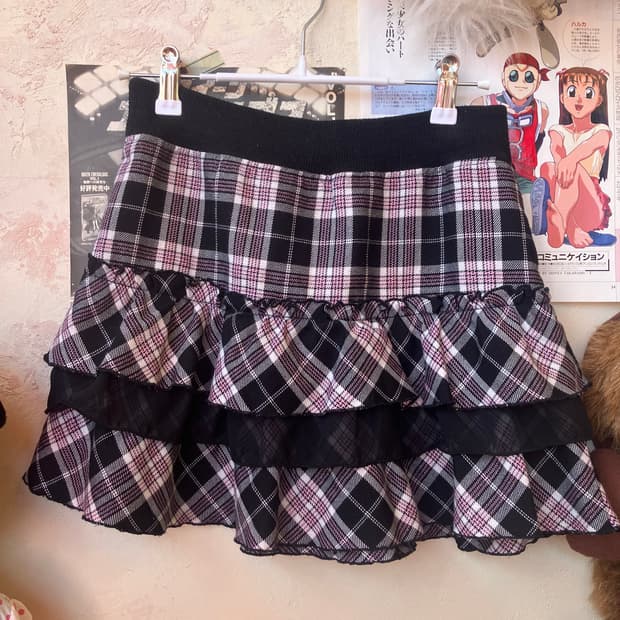 jpn 블랙핑크 체크 미니 스커트