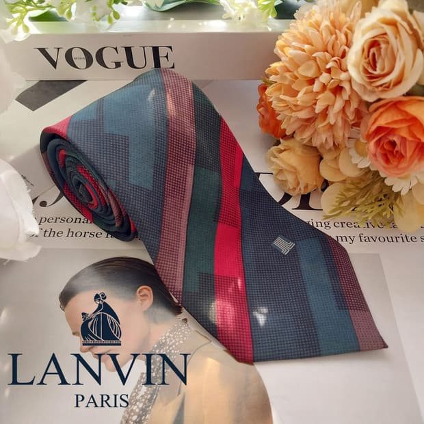 랑방 실크 그린 체크 패턴 넥타이 약 9cm B등급 K1898
