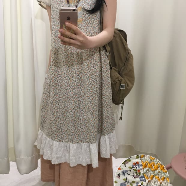 오렌지 잔꽃 자수 원피스