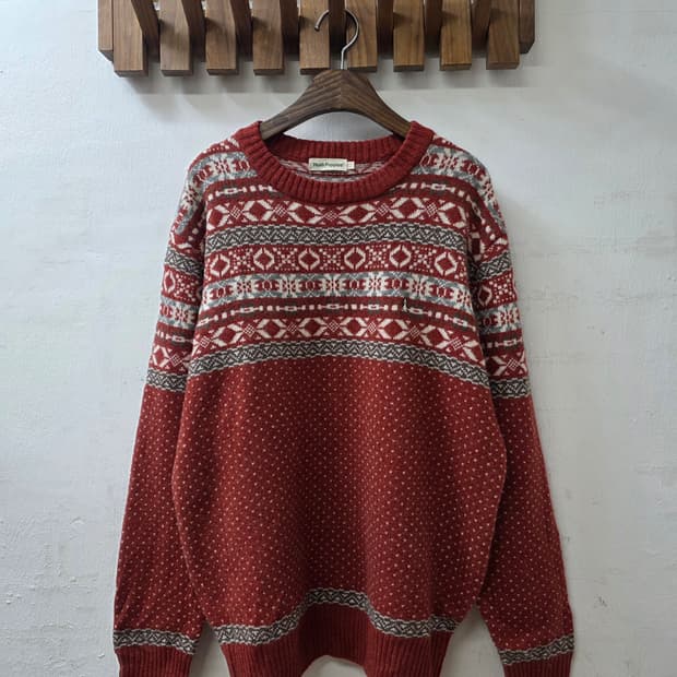 일본빈티지 Hush Puppies 울 100% 페어아일 니트 스웨터