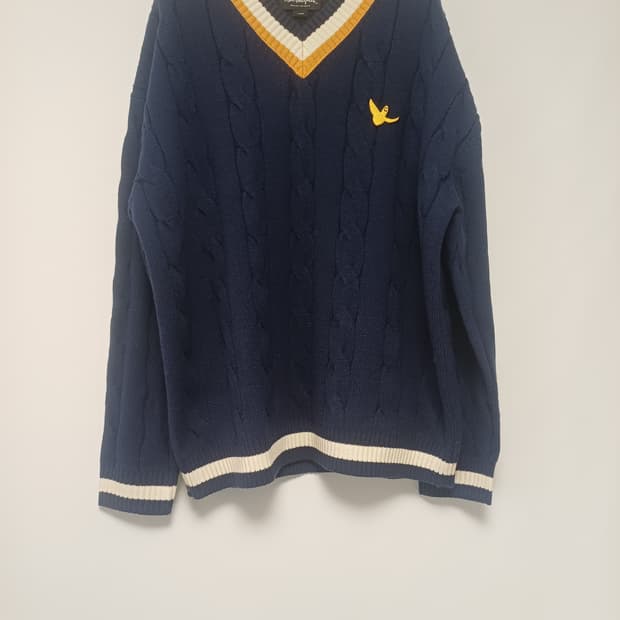 [L] 마크곤잘레스 엔젤 로고 케이블 V넥 니트 (네이비)