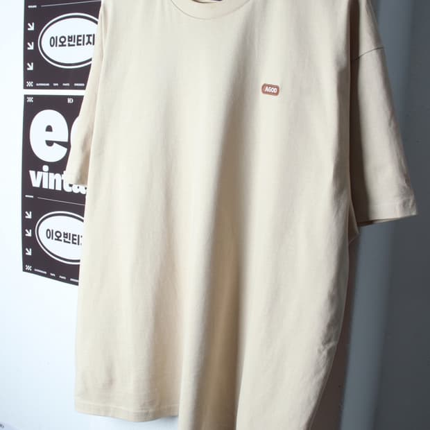 (M-XL) 반팔 티셔츠 오버핏 베이지 스몰로고-H33390