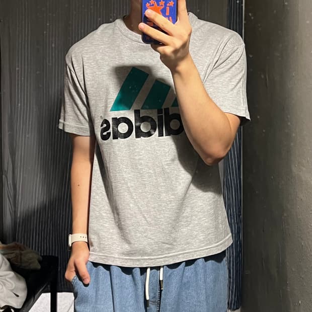 아디다스 90s 그레이 그린 블랙 유광 빅프린팅 코튼100 올드스쿨 반팔