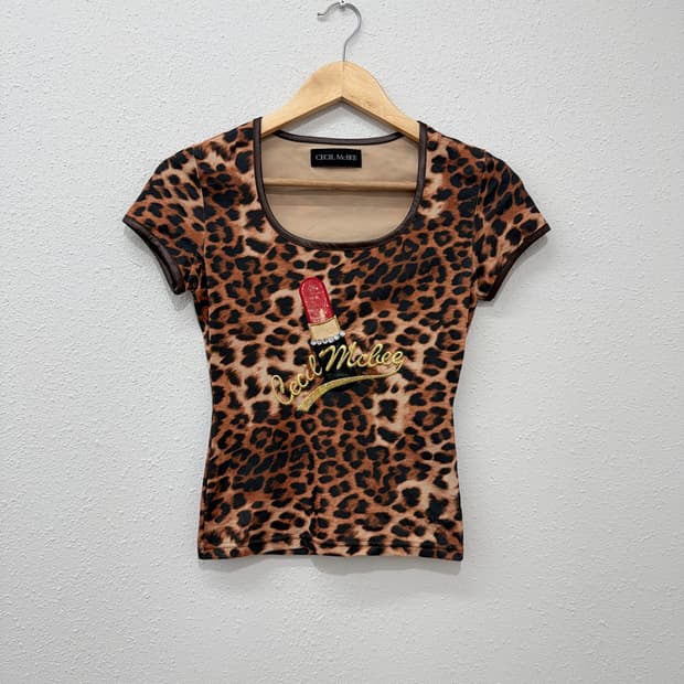 빈티지 Cecil McBee 호피 로고 슬림 반팔티