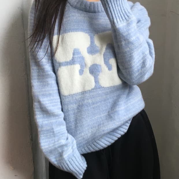 Ganni 가니 그래픽 아이스컬러 로고 니트